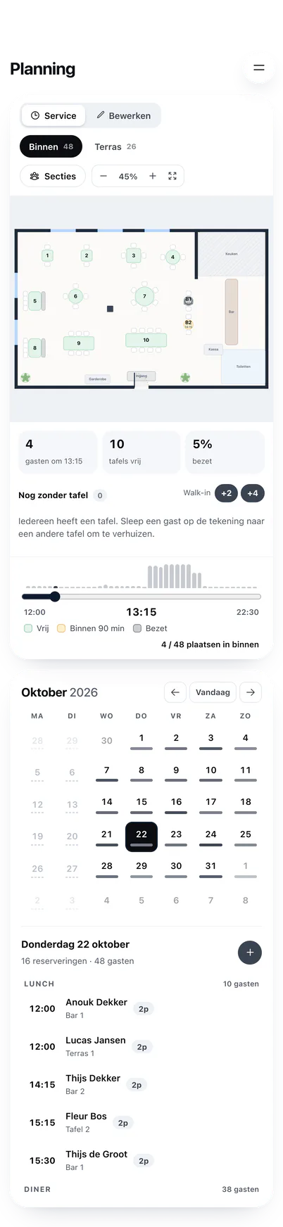 Op de iPhone: de zaal als plattegrond met wie waar zit