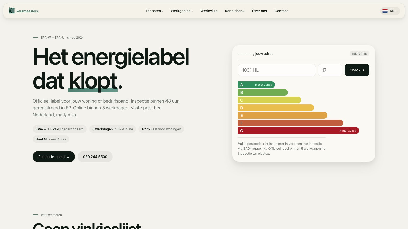 Keurmeesters energielabel-bureau — homepage screenshot