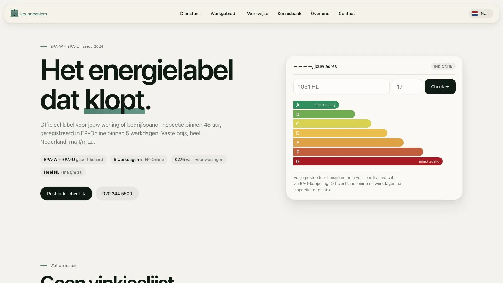 Keurmeesters energielabel-bureau — homepage screenshot